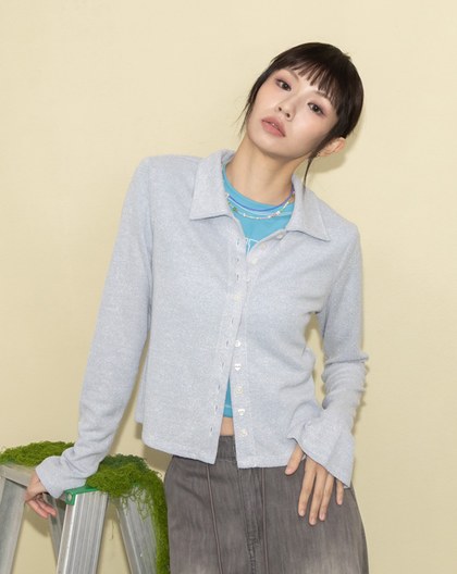 A｜貝釦彩點針織合身開襟上衣(兩色)