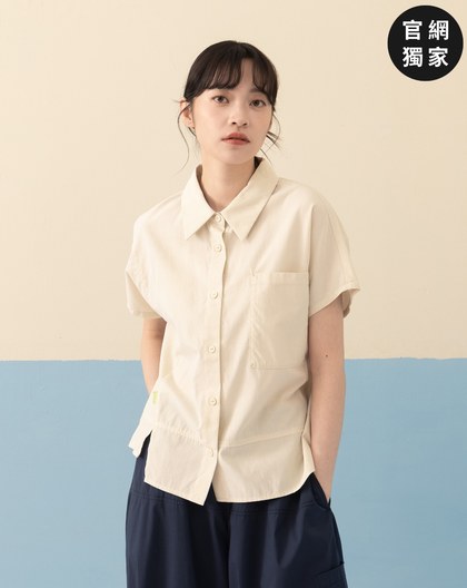 ➤涼感天絲不對稱剪接連袖襯衫(兩色)