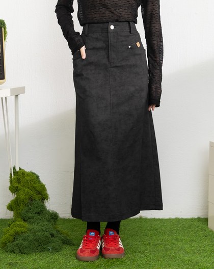 雲霧染開衩彈力微A字裙(兩色)