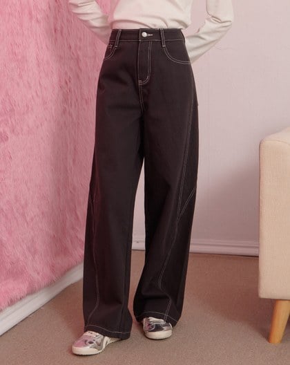 車線造型斜紋彎刀褲(兩色)