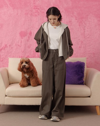 天絲多口袋鬆緊工裝寬褲(兩色)