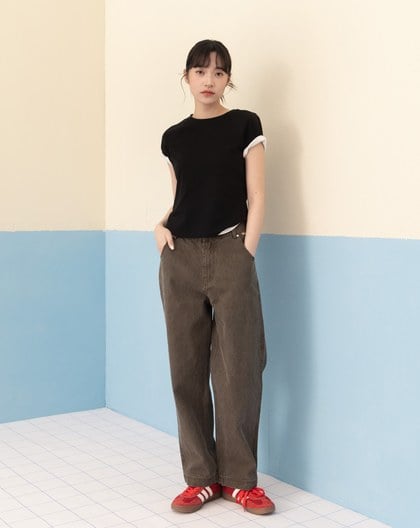 復古水洗後鬆緊男友褲(兩色)
