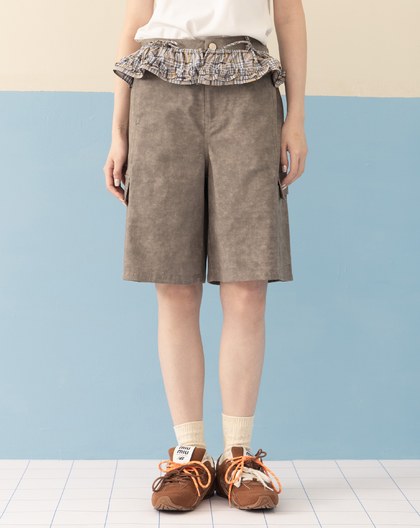 雲霧染工裝五分褲附裙簾(兩色)