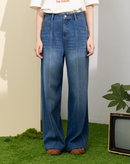 好比例四面彈顯瘦中線刷色牛仔直筒褲