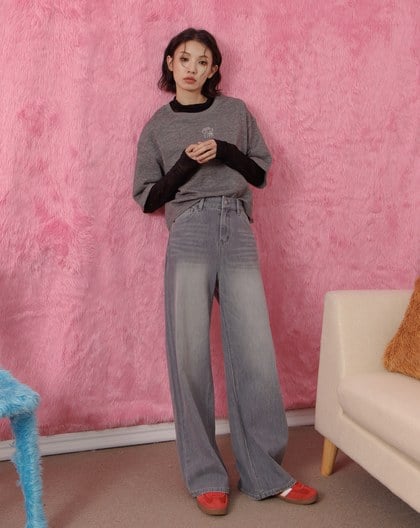 好比例四面彈柔霧灰牛仔直筒褲