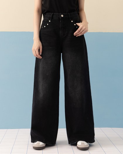 A｜個性鉚釘直筒牛仔褲