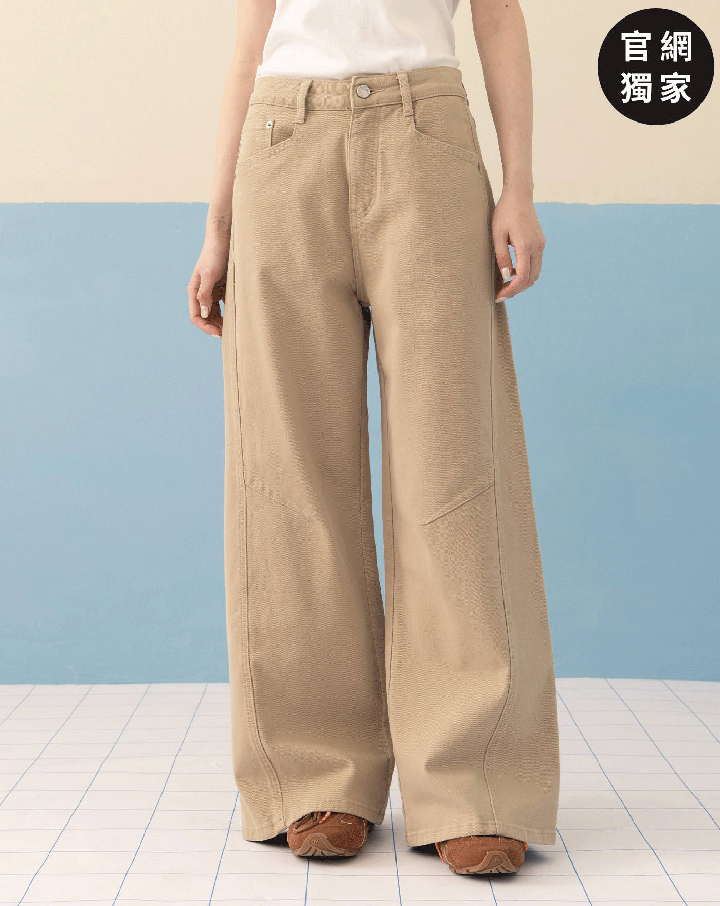 ➤好比例斜車線水洗直筒寬褲(兩色)