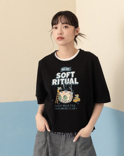 全能防禦Pro+ 珍奶製作印花繭型T恤(兩色)