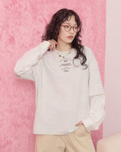 植絨印花假兩件襯衫T恤(兩色)