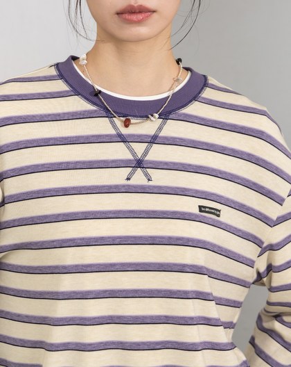 天絲條紋落肩長袖T恤(兩色)