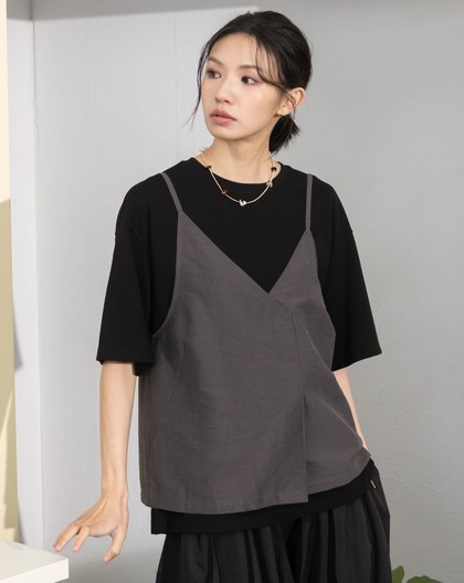 不對稱背心兩件式T恤(兩色)