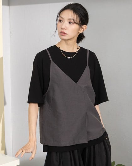 不對稱背心兩件式T恤(兩色)