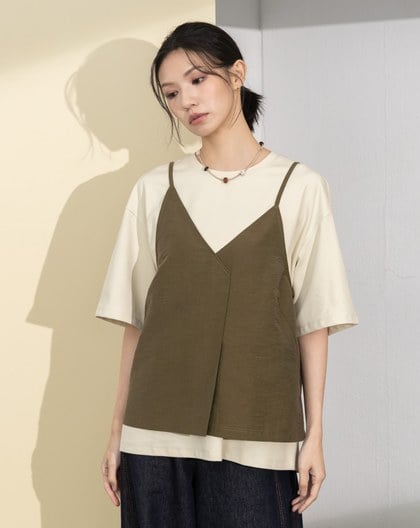 不對稱背心兩件式T恤(兩色)