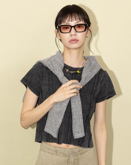 A｜雪花水洗立體車線修身T恤(兩色)