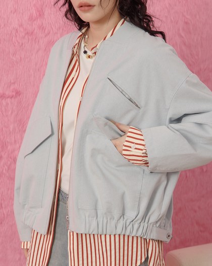 V領抽皺率性飛行夾克(兩色)