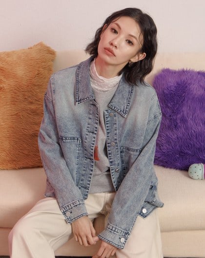 復古刷色肩線剪裁牛仔外套(兩色)