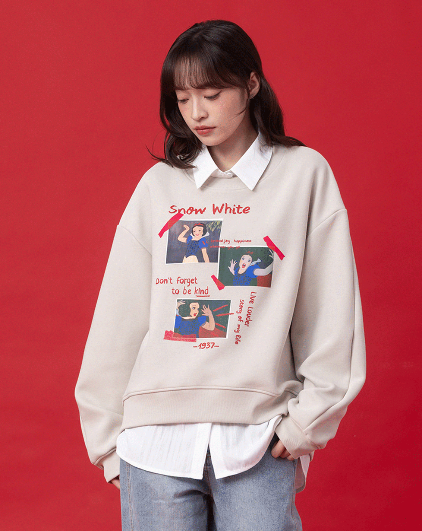 迪士尼系列 白雪公主三連拍立體拋袖大學T