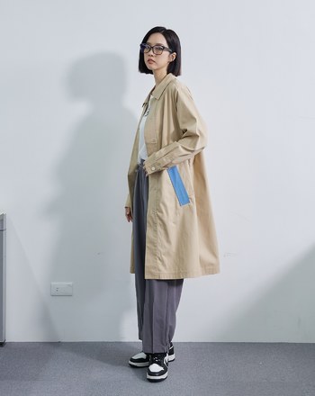 顯瘦口袋拼接牛仔風衣外套