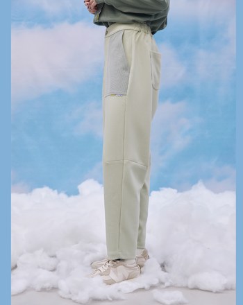 鋸齒口袋曖昧色拼接針織小腳褲(兩色)