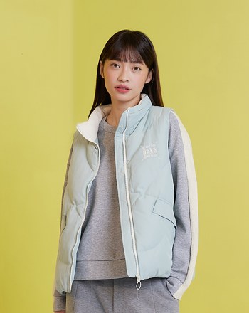 ➤刺繡配色壓紋立領羽絨背心(三色)