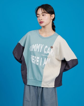 YUMMY CAKE異材質拼色連袖T恤(兩色)