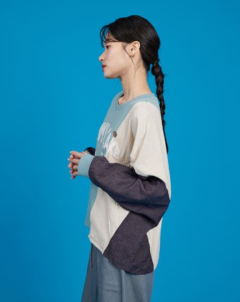 YUMMY CAKE異材質拼色連袖T恤(兩色)