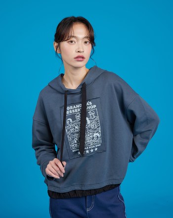 五星好評皺皺下襬貼布帽T(兩色)