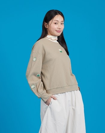 甜點繡花拋拋袖針織大學T(兩色)