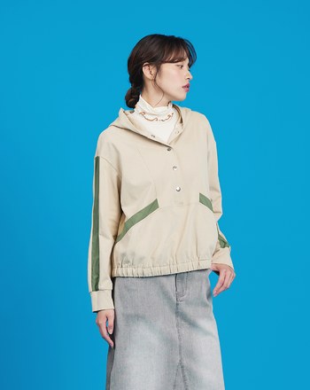 異材質拼色半開襟連帽上衣(兩色)