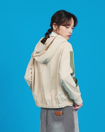 異材質拼色半開襟連帽上衣(兩色)