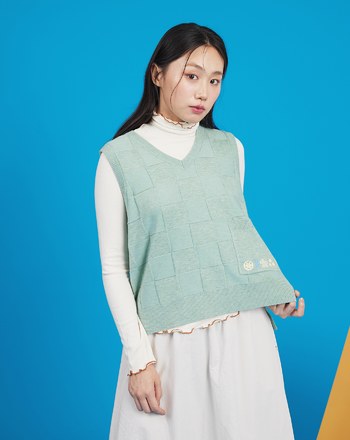 綠豆椪摩斯密碼棋盤格毛衣背心(兩色)