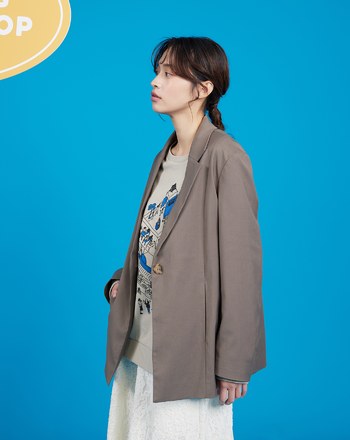 率性單扣大翻領西裝外套(兩色)