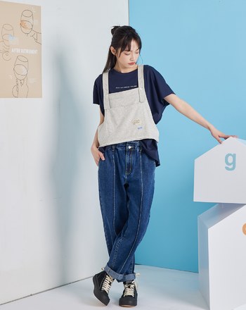 運動風仿牛仔捲邊外搭背心(兩色)