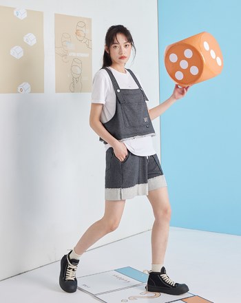 運動風仿牛仔捲邊外搭背心(兩色)