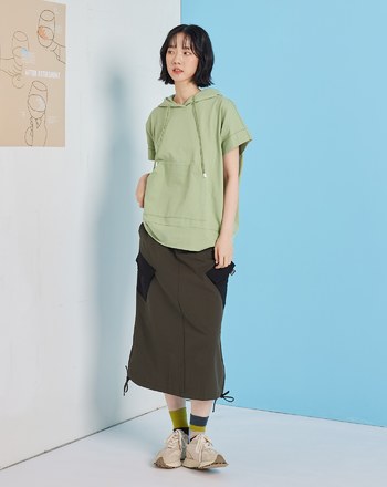 ➤雙口袋下擺抽繩工裝裙(兩色)