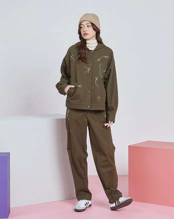 太空行星軌跡剪接打褶直筒褲(兩色)