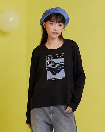 夢幻星空圓弧造型合肩大學T(兩色)