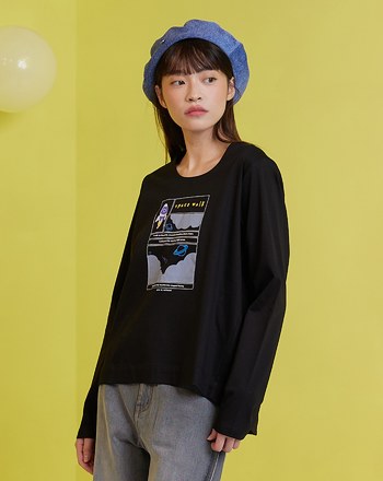 夢幻星空圓弧造型合肩大學T(兩色)