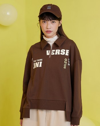 標語造型剪接拉鍊polo領上衣(兩色)