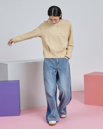 gozo幾何字母打褶短版大學T(兩色)