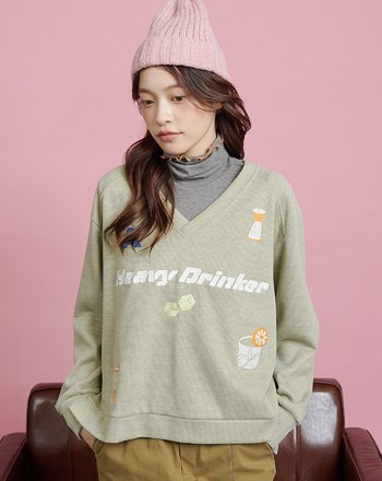 酒鬼標語V領坑條大學T(兩色)