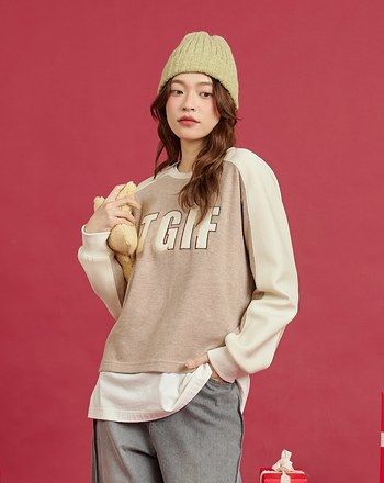 終於星期五雙色絨感大學T(兩色)