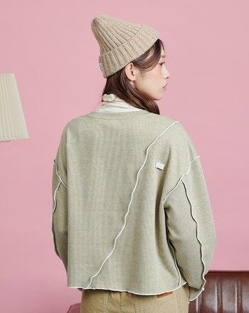 撞色密拷邊造型落肩長袖上衣(兩色)