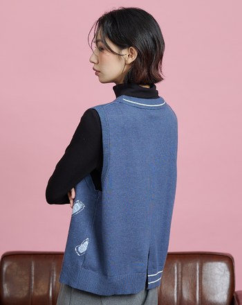 小啤酒織紋拼接毛衣背心(兩色)