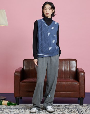 小啤酒織紋拼接毛衣背心(兩色)