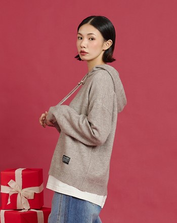 ➤柔軟落肩連帽針織毛衣(兩色)
