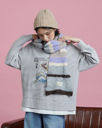 彩色條紋羊毛圍巾(兩色)