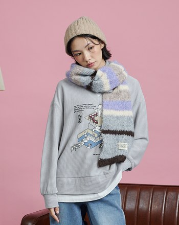 彩色條紋羊毛圍巾(兩色)