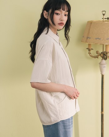 ➤造型口袋廓型短袖襯衫(兩色)