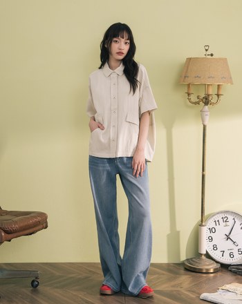 ➤造型口袋廓型短袖襯衫(兩色)